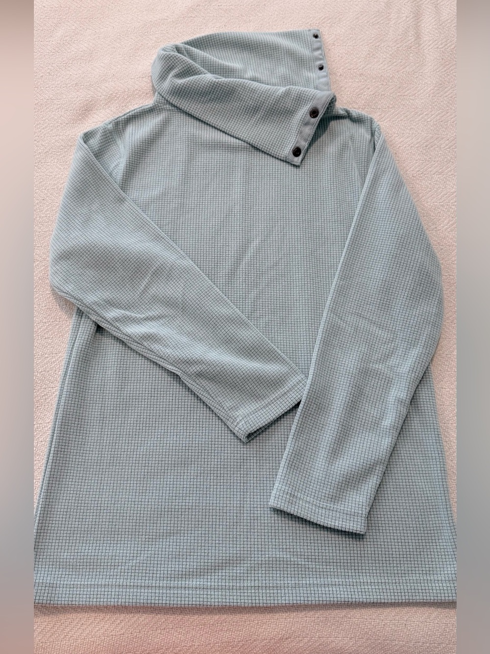 Vintage Powder Blue Waffle-Knit Snap-Detail Turtleneck Fleece